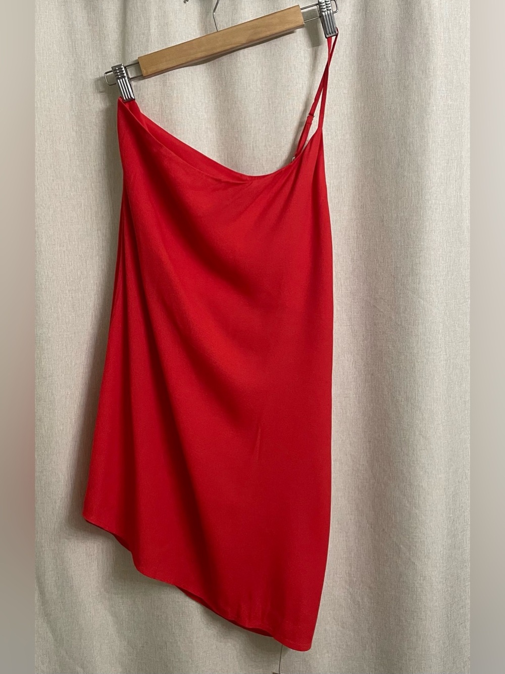 NWT Reformation Orange-Red One Shoulder Asymmetrical Slip Dress Medium - Picture 2 of 6